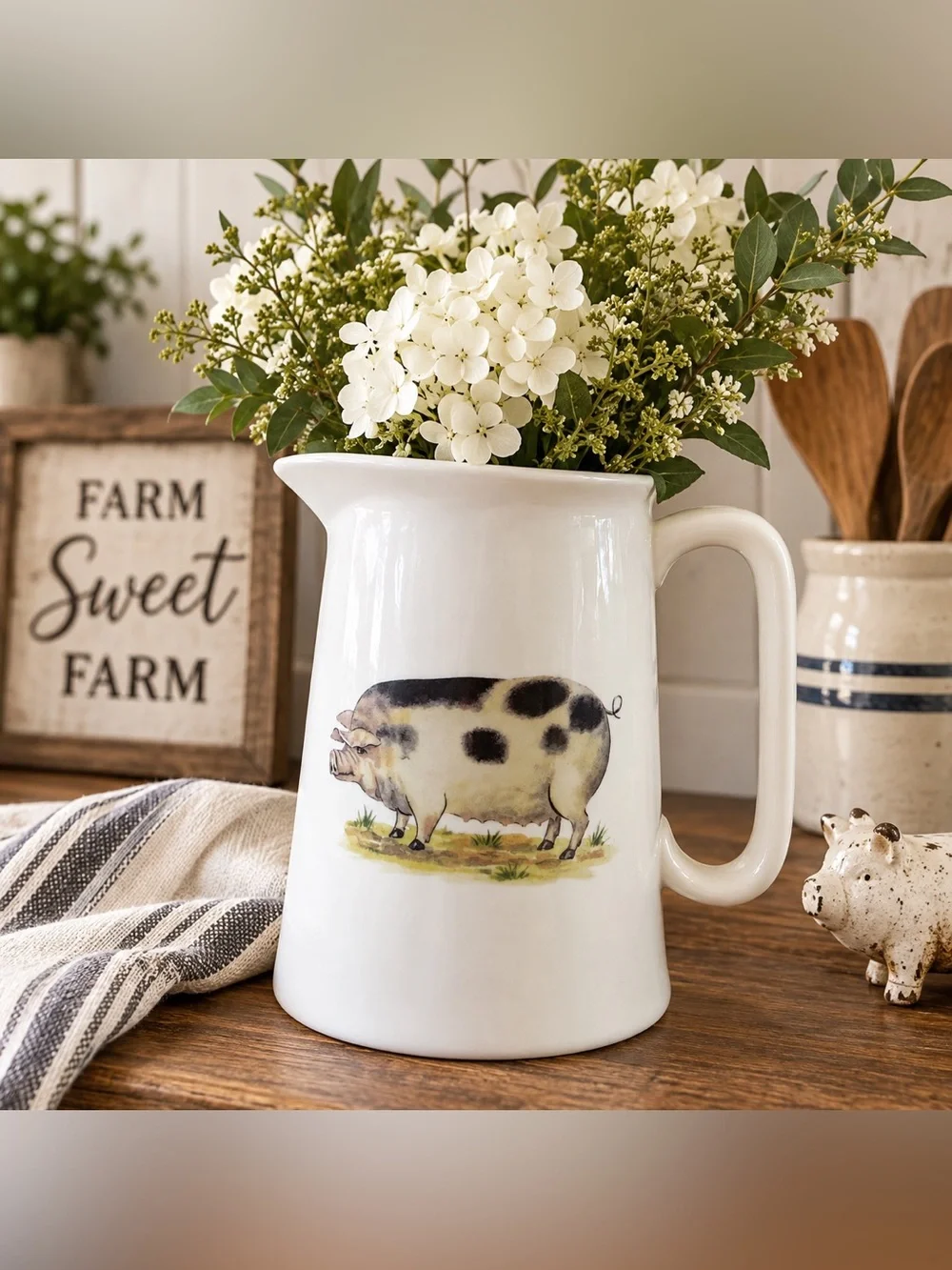 Grace Fine Porcelain Pig Pitcher Farmhouse Country Cottage Kitchen Decor